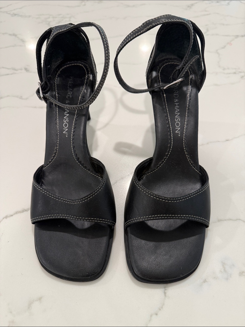 5/$25 Hillard & Hanson Leather Open-Toe Ankle-Strap Heels